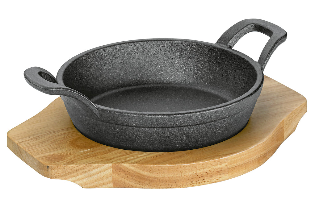 KÜCHENPROFI Servierpfanne mit 2 Griffen und Holzbrett BBQ 18,5x24x5,5cm