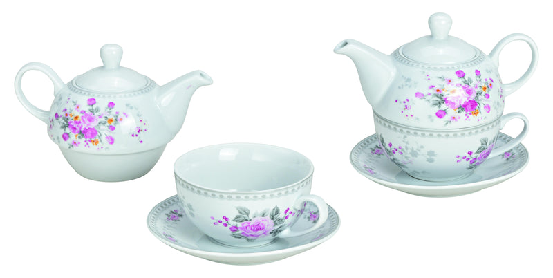 Teekannen Set Rosendekor 400ml/200ml 3tlg