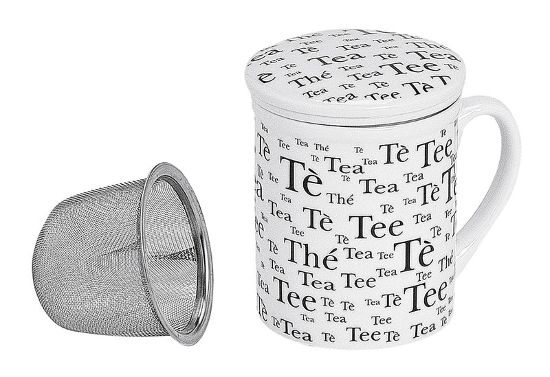 Teebecher Tee mit Deckel und Sieb Porzellan sortiert 300 ml 10,3cm weiß