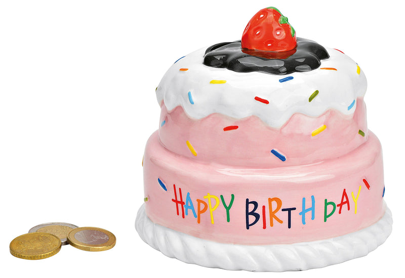 Spardose Torte Happy Birthday Keramik 12x12x12cm pink rosa