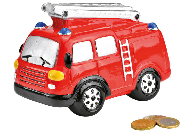 Spardose Feuerwehrauto Keramik 16x12x8cm rot