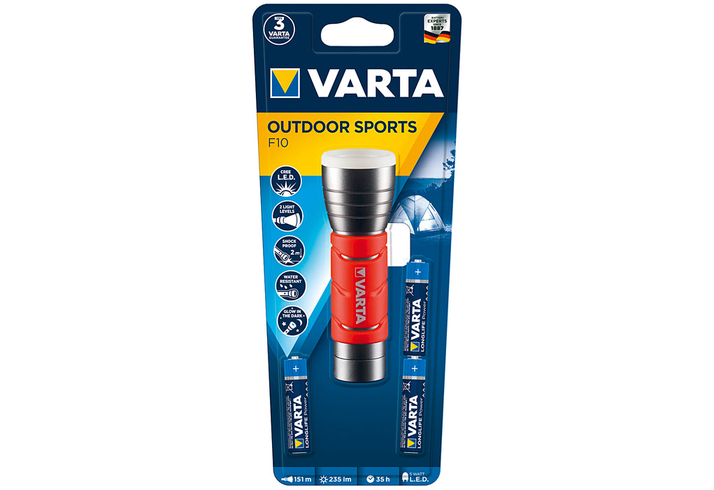 VARTA Taschenlampe F10 Outdoor Sports mit 3 AAA Batterien