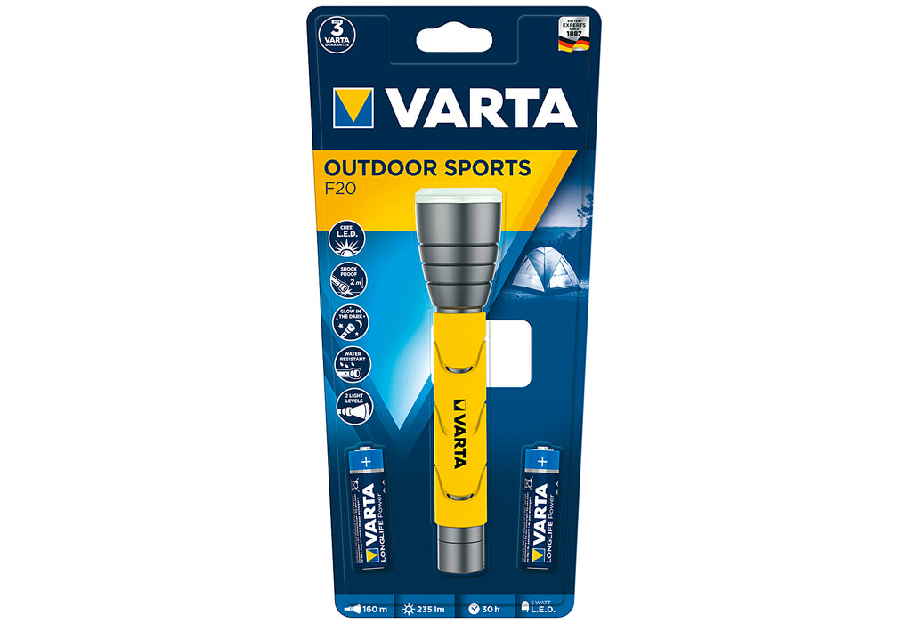 VARTA Taschenlampe F20 Outdoor Sports mit 2 AA Batterien