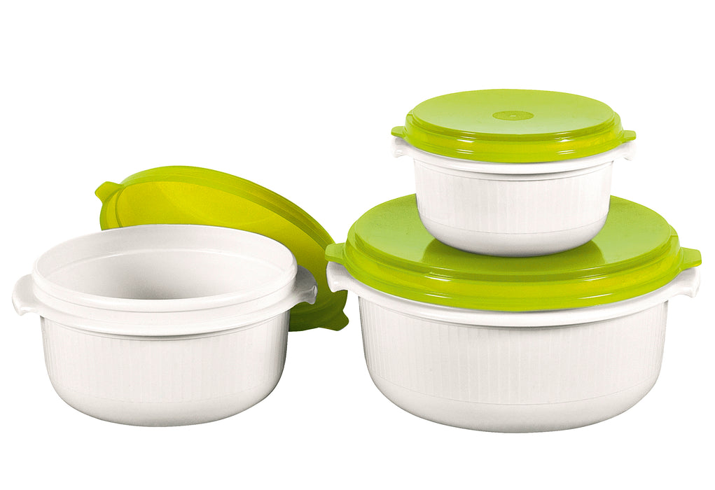 EMSA Mikrowellentopfset Micro Family 0,5/1/1,5 l weiß/limette 3teilig