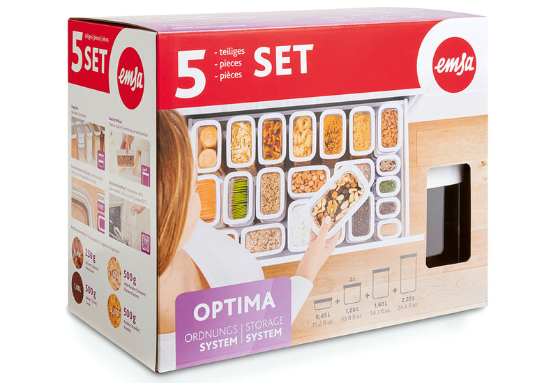 EMSA Trockenvorratsdose Optima 5er Set (0,45l / 2x1l / 1,6l / 2,2l)