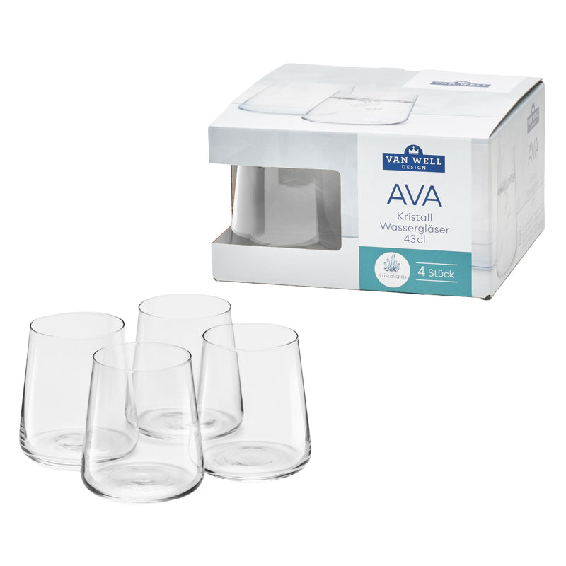 VAN WELL Wasserglas Ava Kristall 430ml 4er Karton