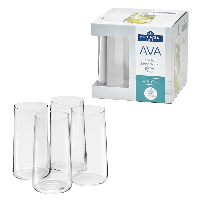 VAN WELL Longdrinkglas Ava Kristall 550ml 4er Karton