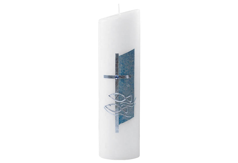 WIEDEMANN Taufkerze Ellipse H24cm Ø6,5cm blau