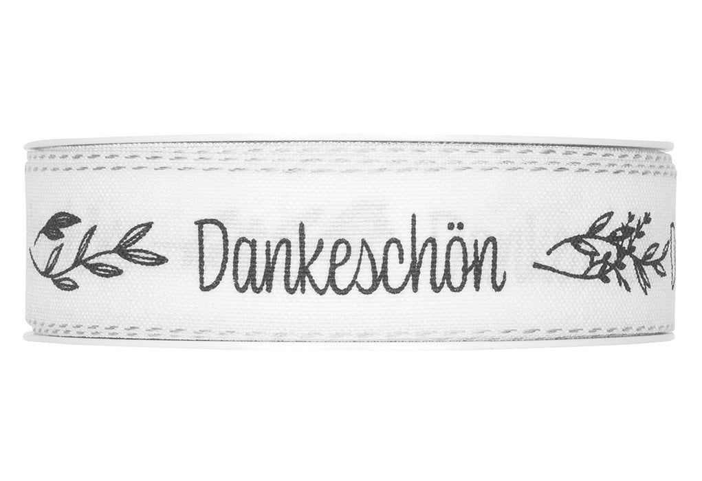 Druckband Dankeschön mit Leinenkante  B25mmxL18m weiß