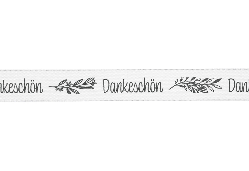 Druckband Dankeschön mit Leinenkante  B25mmxL18m weiß