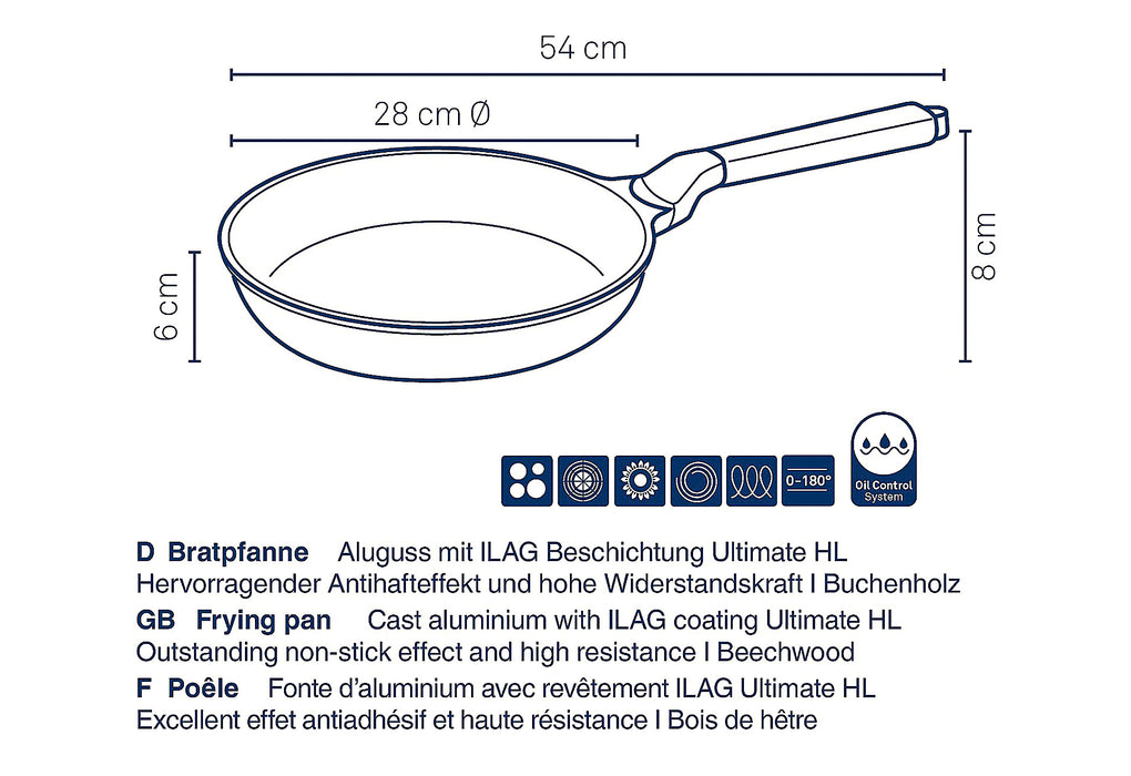 KELA Bratpfanne Vitana Ø28cm H: 6cm  Griff Buchenholz