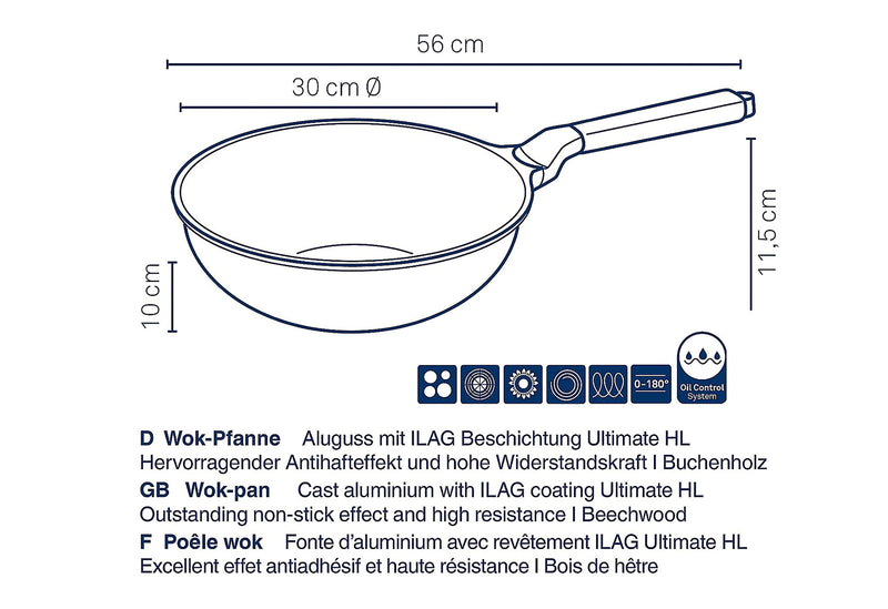KELA Wokpfanne Vitana Ø30cm H:10cm Griff Buchenholz