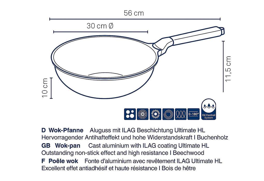 KELA Wokpfanne Vitana Ø30cm H:10cm Griff Buchenholz