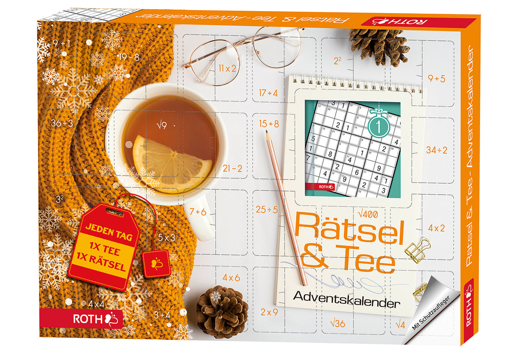 ROTH Adventskalender Rätsel&Tee 24 Beutel+Rätselbuch 45x34x4cm