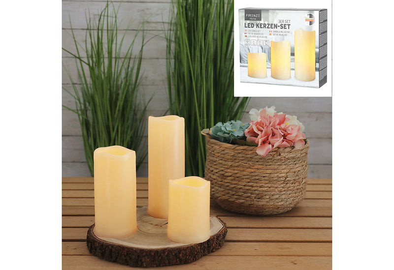 Kerzen LED mit Timer H10,15,20cm elfenbein 3er Set