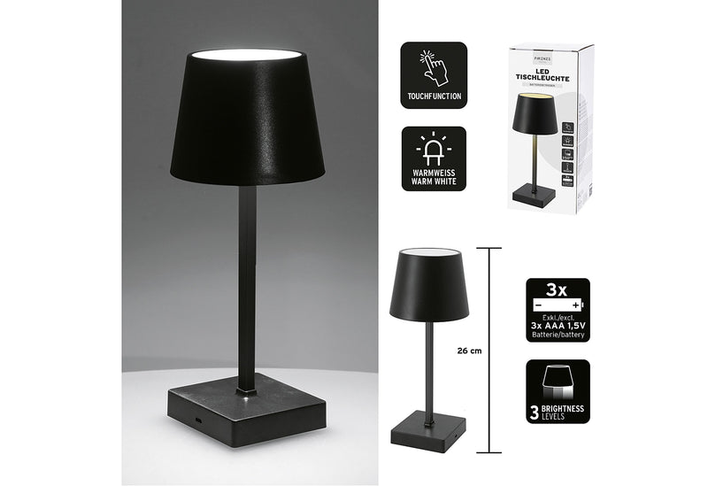Tischleuchte LED batteriebetrieben schwarz 26cm