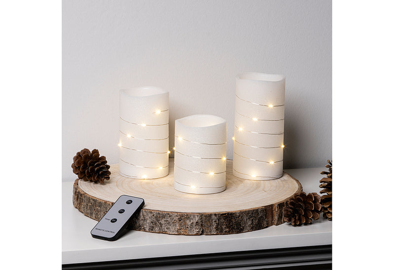 HI LED Wachskerzen batteriebetrieben mit Timer weiß Ø7,5x H10/12,5/15cm 3er Set