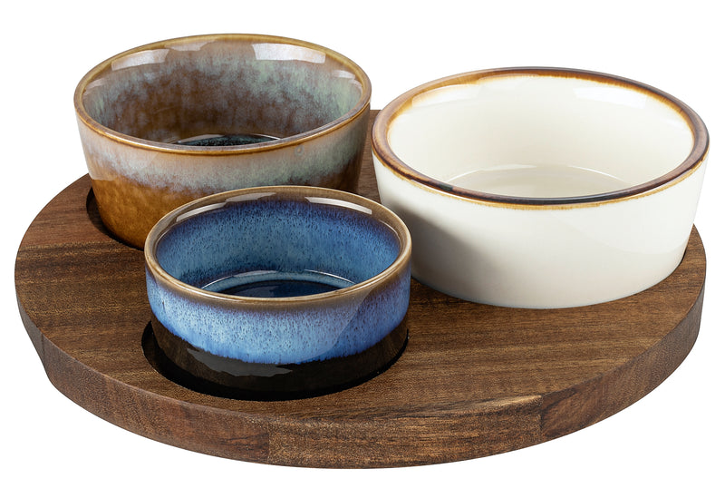 MORITZ&MORITZ Dipp Schalen Set rund mit Akazienbrett 20x20x5,1cm 4teilig