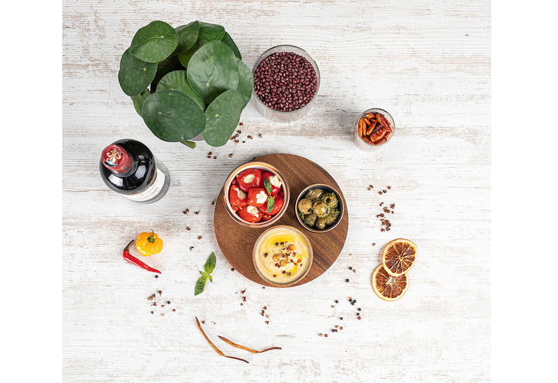 MORITZ&MORITZ Dipp Schalen Set rund mit Akazienbrett 20x20x5,1cm 4teilig