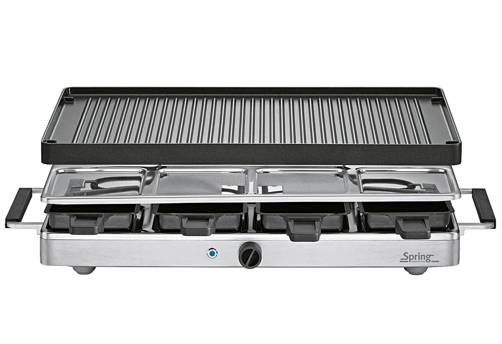 SPRING 3267310001 Raclettegrill mit Alugrillplatte 8 Pfännchen 1200 Watt Edelstahl