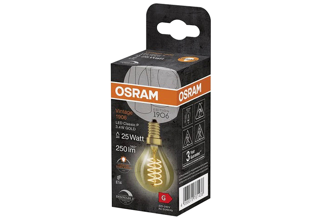 OSRAM LEDFIL Tropfen 3,4W 250lm 2200K gold E14