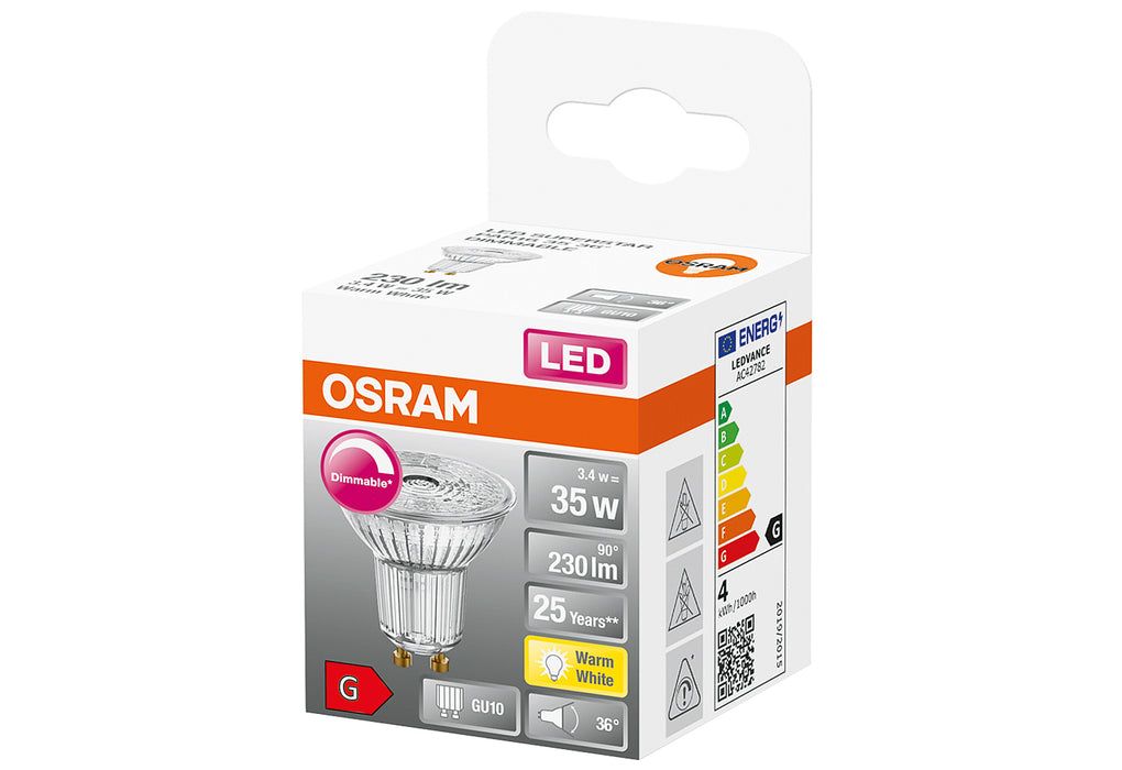 OSRAM LEDRefl 3,4W GU10 36° 230lm 3000K dim