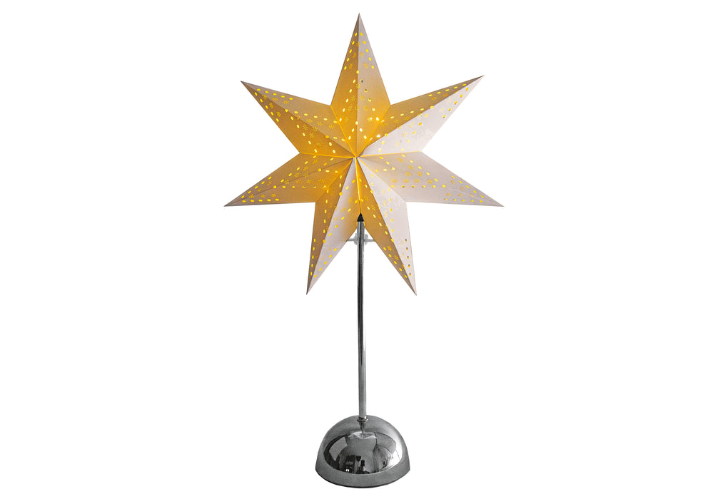 STAR TRADING LED-Standstern Cellcandle Metall/Papier Flocke 55x35cm Batterie Timer chrom/weiss