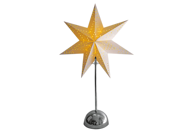 STAR TRADING LED-Standstern Cellcandle Metall/Papier Flocke 55x35cm Batterie Timer chrom/weiss