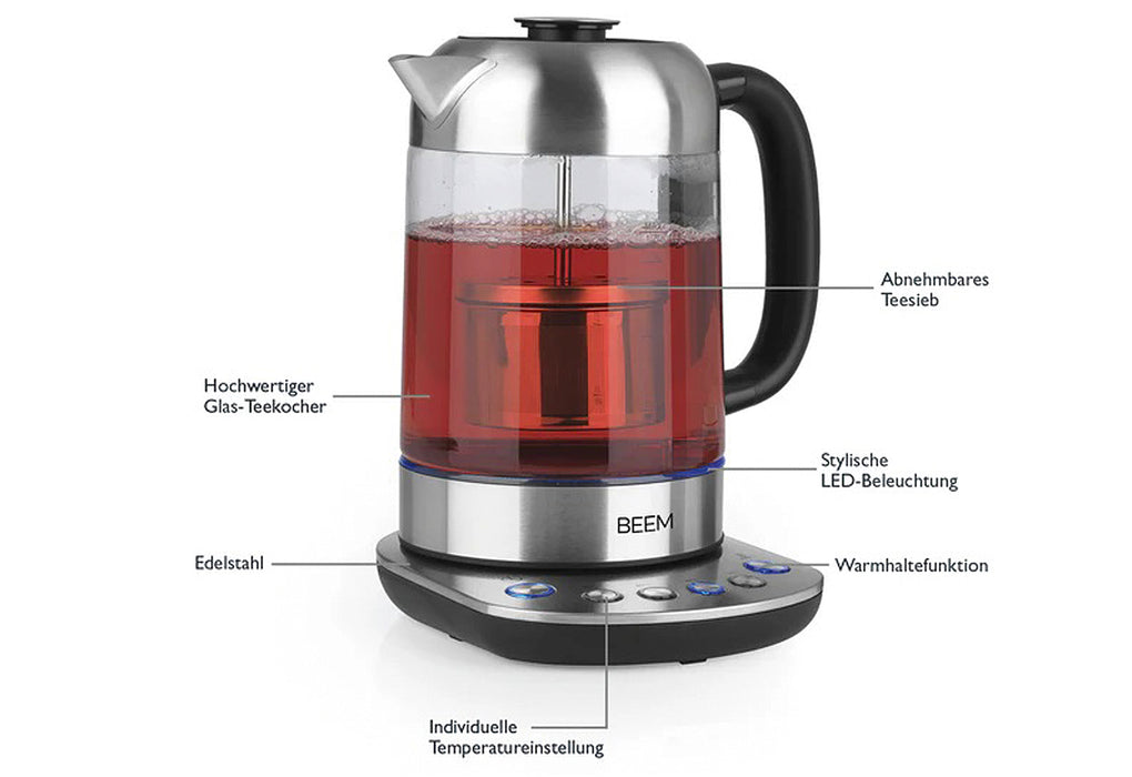 BEEM Wasserkocher Teatime II 1,7l 2200W mit Filter Edelstahl/Glas