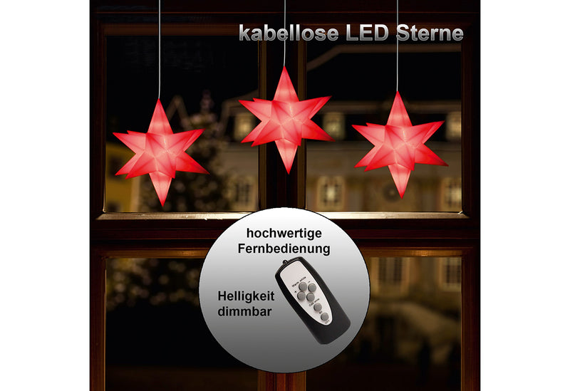 F-H-S Sterne LED kabellos ø13cm rot 3er Set
