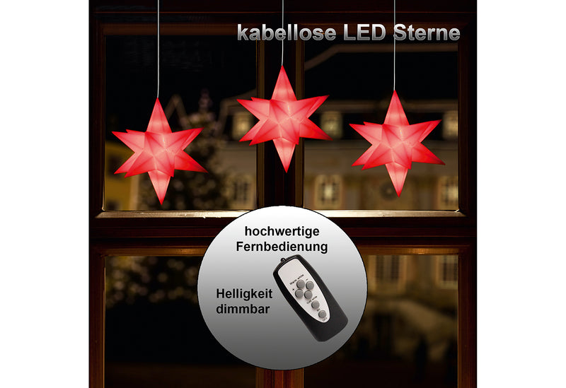 F-H-S Sterne LED kabellos ø13cm rot 3er Set