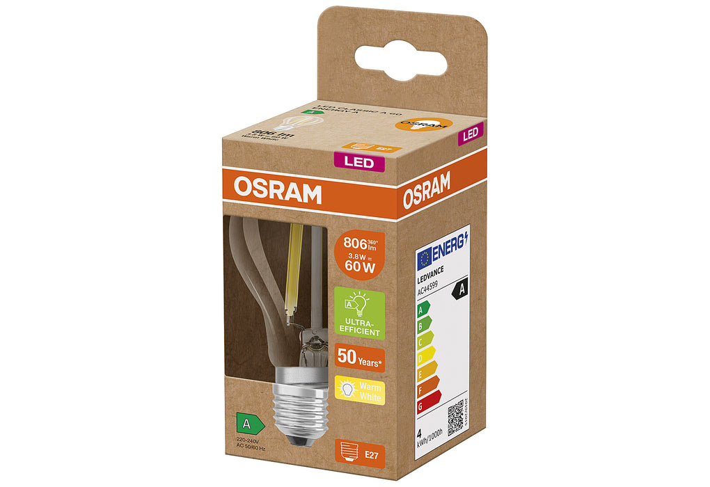 OSRAM LED fil Birne Ultra Eff. E27 4W 806 lm 3.000K klar