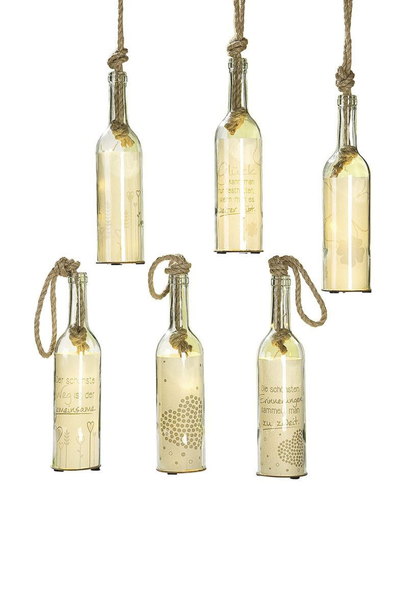 Tolle LED-Flaschendeko mit integrierter 5er Lichterkette, top angesagt, Glück & Liebe. LED Flasche mit Spruch, Modell: HERZBLÜTE, 30 x 8 x 8 cm, Creme Farbtöne, Hoher Neidfaktor.