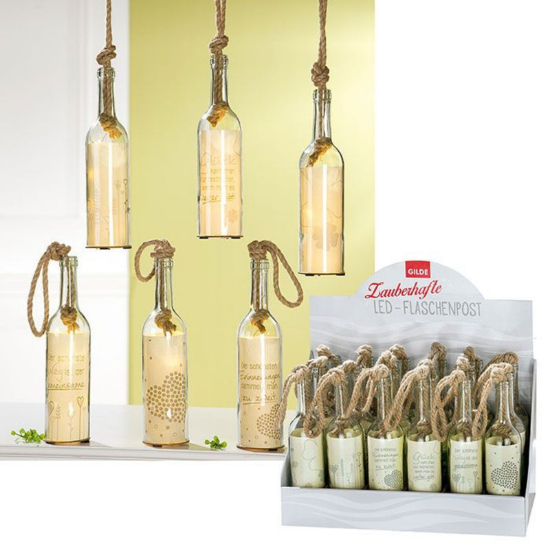 Tolle LED-Flaschendeko mit integrierter 5er Lichterkette, top angesagt, Glück & Liebe. LED Flasche mit Spruch, Modell: HERZBLÜTE, 30 x 8 x 8 cm, Creme Farbtöne, Hoher Neidfaktor.