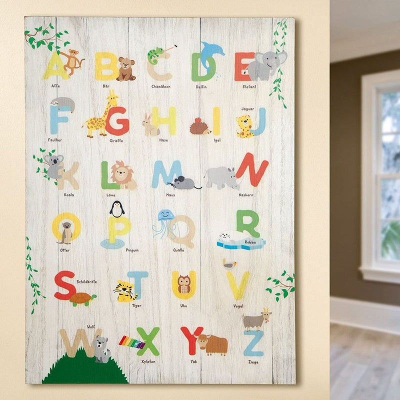 Tolles grosses ABC Schützen Schild, top angesagt, Modell: ABC-TIERWELT. Schöne Wanddekoration fürs Kinderzimmer, verbindet ideal die Tierwelt mit dem ABC, hoher Neidfaktor inclusive