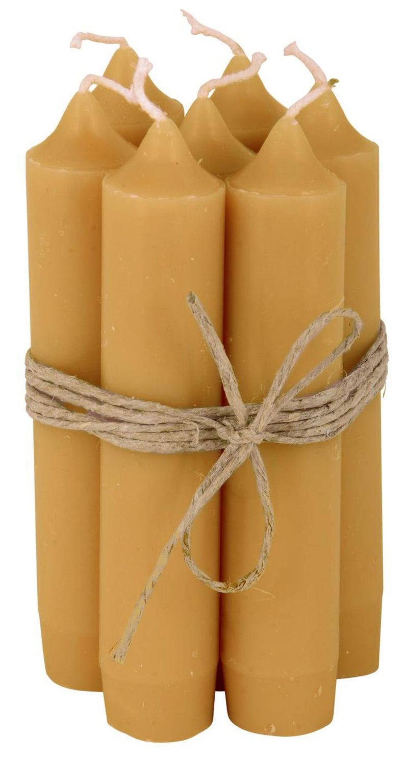Tafelkerzen 8er Set, klassische Stabkerzen im Landhauslook. Farbe MUSTARD GELB,  2,2 cm Durchmesser, Höhe 11 cm