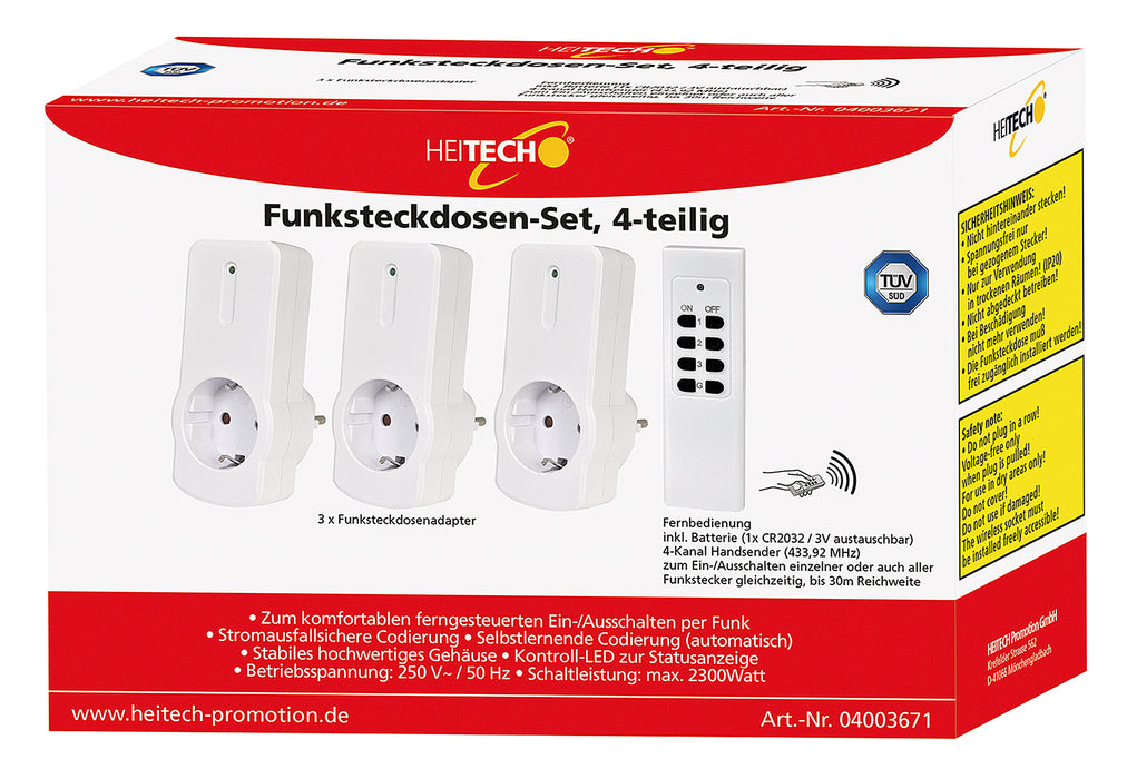 HEITECH Funksteckdosenset 3 Adapter mit Fernbedienung