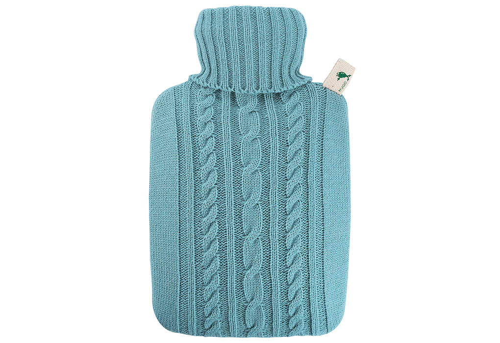 HUGO FROSCH Wärmflasche Klassik 1,8l Strickbezug pastell-blau