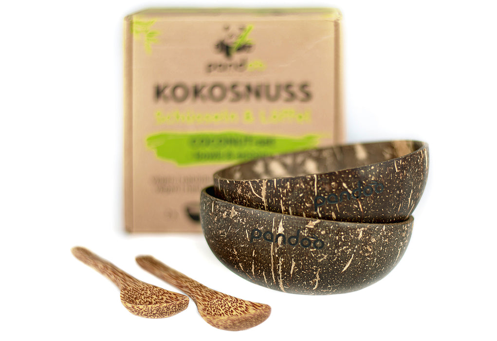 PANDOO Kokosnuss-Set (2 Schüsseln & 2 Löffel) 4teilig