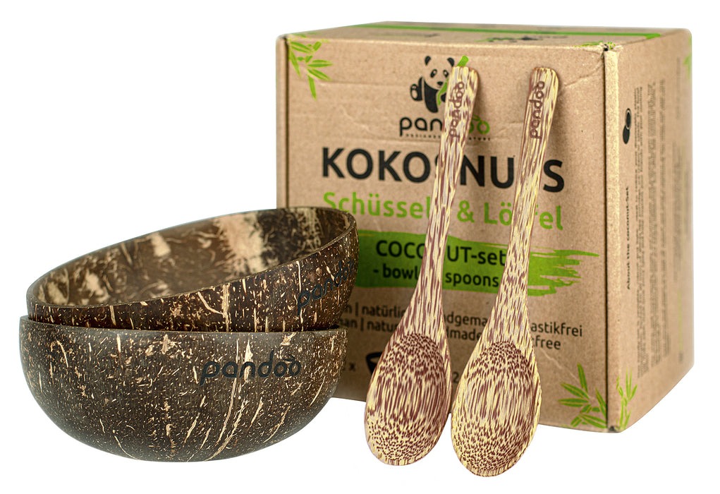 PANDOO Kokosnuss-Set (2 Schüsseln & 2 Löffel) 4teilig