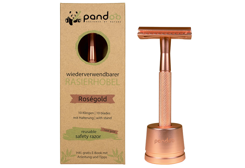 PANDOO Metall Rasierhobel inkl. 10 Klingen rosegold