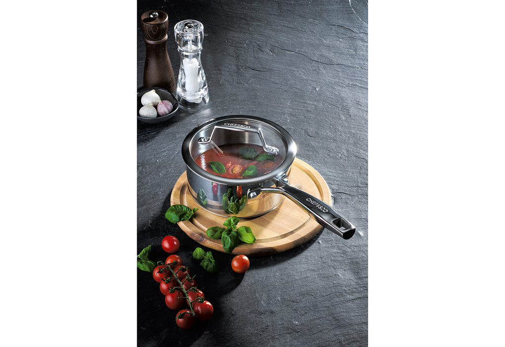 CHEFS&CO Stielkasserolle mit Glasdeckel 1,5l/16cm Profi Gourmet