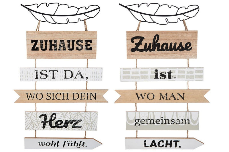 Landhaus Garten Holzplankenschild , Modell: DEIN HERZ WOHLFÜHLT , Material Holz mit Metall-Deko-Feder , Maße 44 x 28 cm, Naturband, ideal für Garten, Terrasse oder einfach Zuhause.