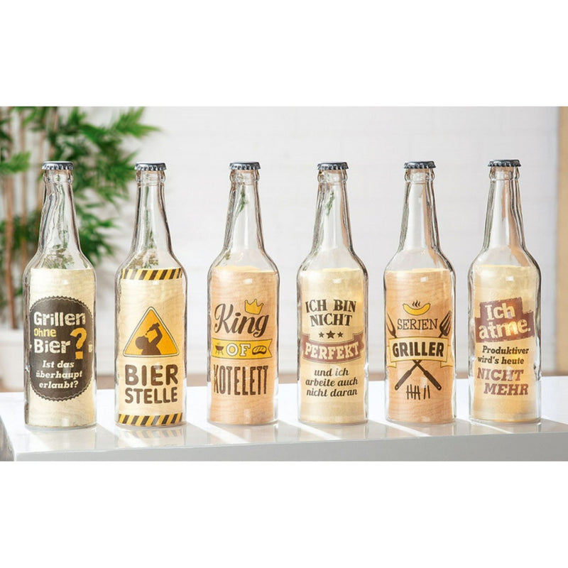 Tolle LED-Flaschendeko mit integrierter 5er Lichterkette, top angesagt, im Grillmeister Stil. LED Flasche mit Spruch, Modell: ICH ATME, PRODUKTIVER..., 25 x 7 x 7 cm, Hoher Neidfaktor.