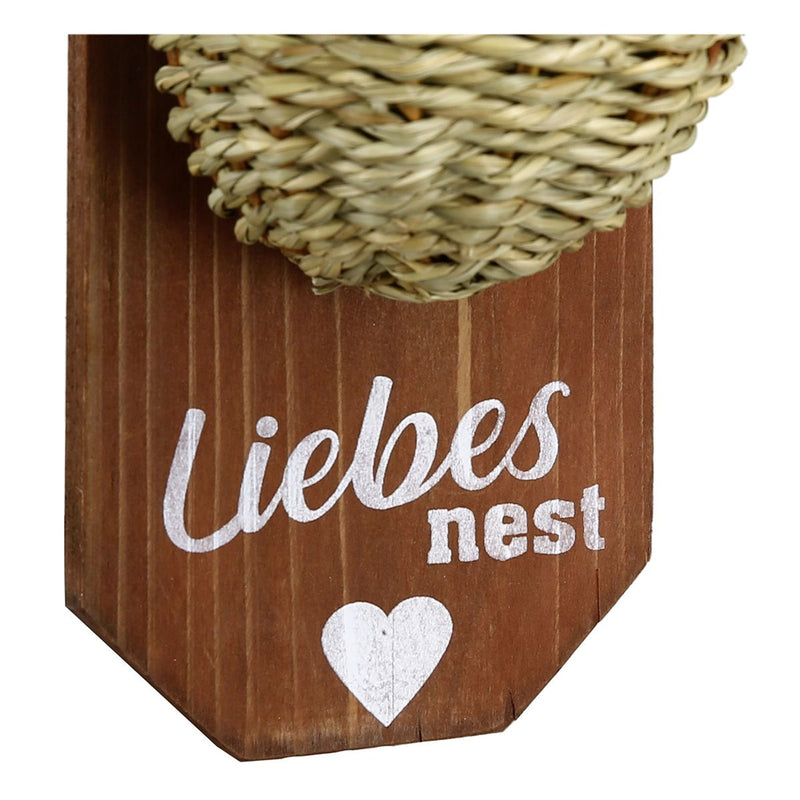 Toller gemütlicher Nistkasten für unsere Gartenvögel. Modell ' LIEBESNEST ', Holz und stabiles Naturfaser Geflecht, 30 x 14 x 13 cm, ideale Geschenkidee