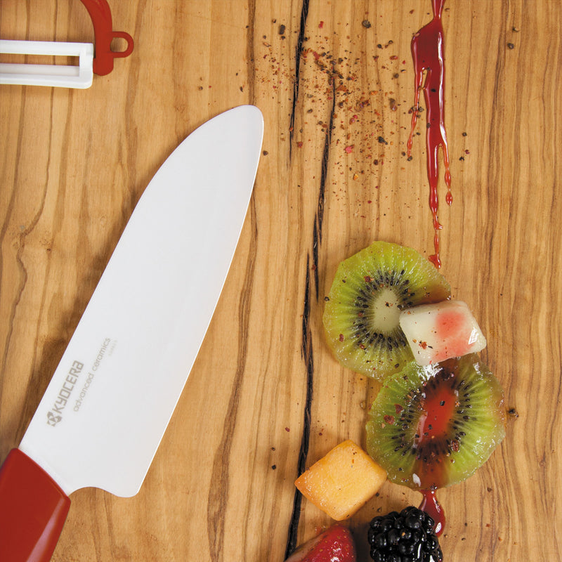 GEN RED Cut & Peel Set: Santoku-Keramikmesser mit Schäler