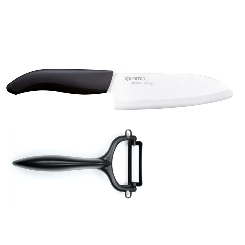 GEN Cut & Peel Set: Santoku-Keramikmesser mit Schäler
