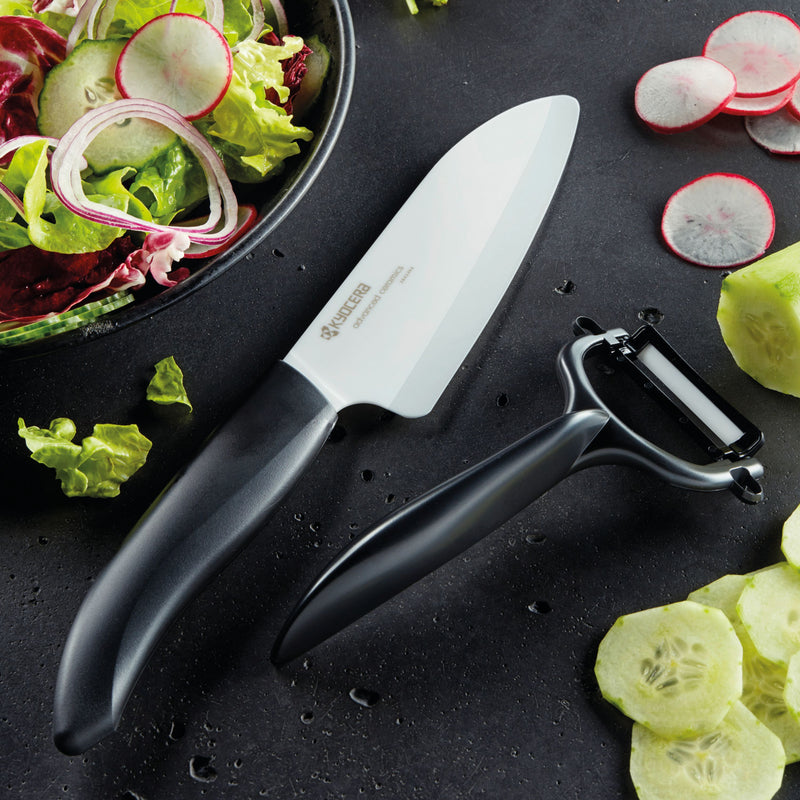 GEN Cut & Peel Set: Santoku-Keramikmesser mit Schäler