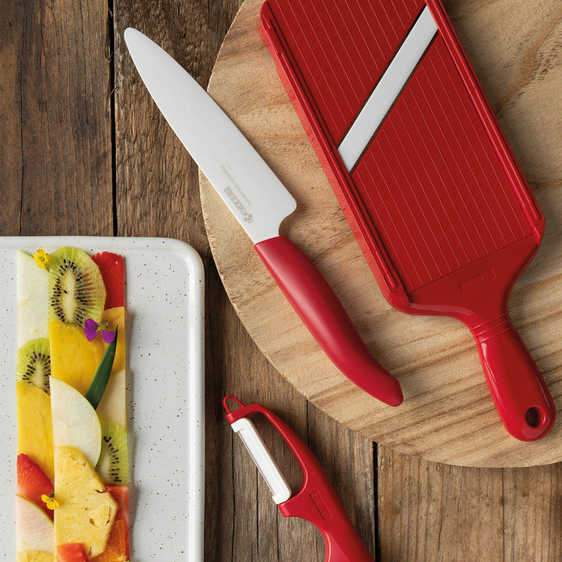 Sparschäler rot, doppelseitiger Schliff, Klinge: 4 cm