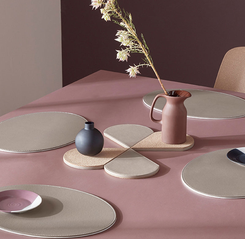 DUO - Platzset oval, Taupe/Weiß